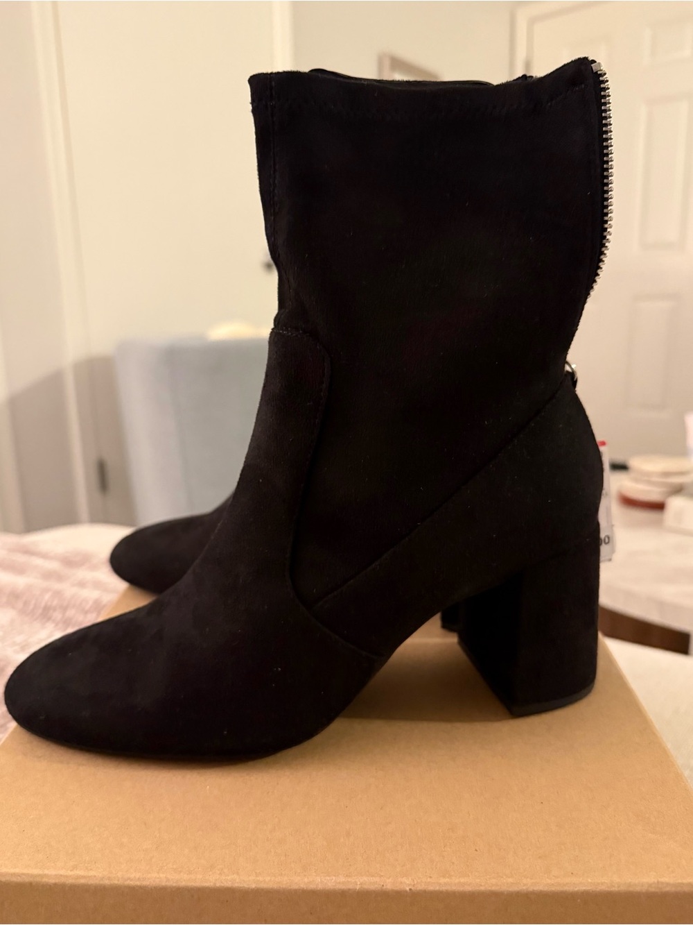 ZARA NEW size 7.5 Black Women's Block Heel Ankle Boots - Suede Look
